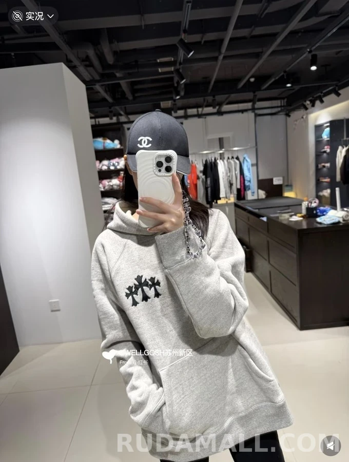 크롬하츠 크롬하츠 십자가 CH 로고 플록 후드티 상세 이미지