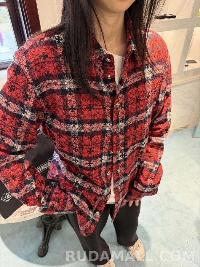 크롬하츠 크롬하츠 격자무늬 십자가 긴팔 티셔츠 상세 이미지