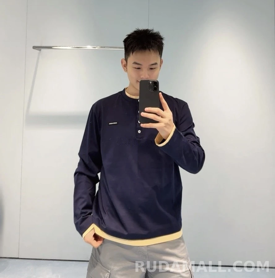 미우미우 미우미우 투톤 페이크 레이어드 헨리 티셔츠 상세 이미지