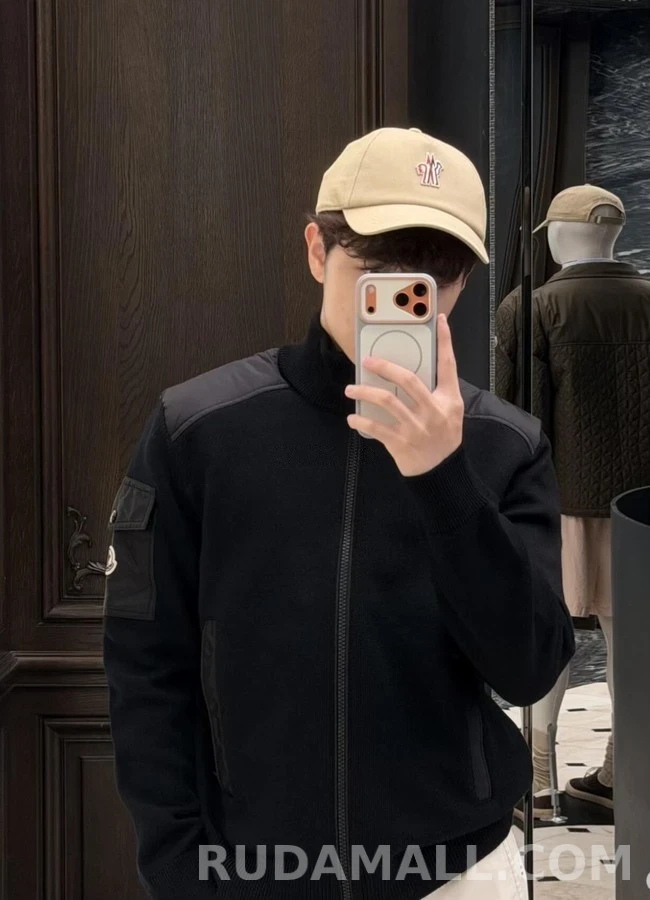 몽클레어 몽클레어 리브 조직 지퍼 패널 가디건 상세 이미지