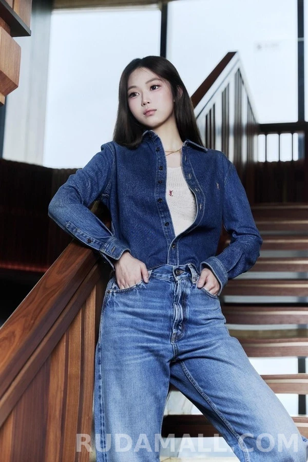 생로랑 세인트로랑 로고 자수 데님 셔츠 상세 이미지