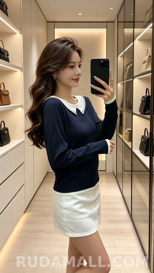톰브라운 톰브라운 스트라이프 피터팬 카라 플라워 니트 상세 이미지