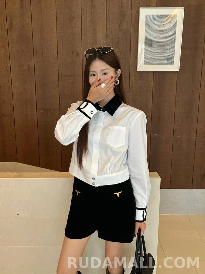 샤넬 샤넬 벨벳 더블 C 크롭 셔츠 상세 이미지