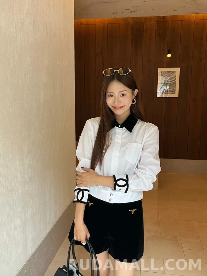 샤넬 샤넬 벨벳 더블 C 크롭 셔츠 상세 이미지