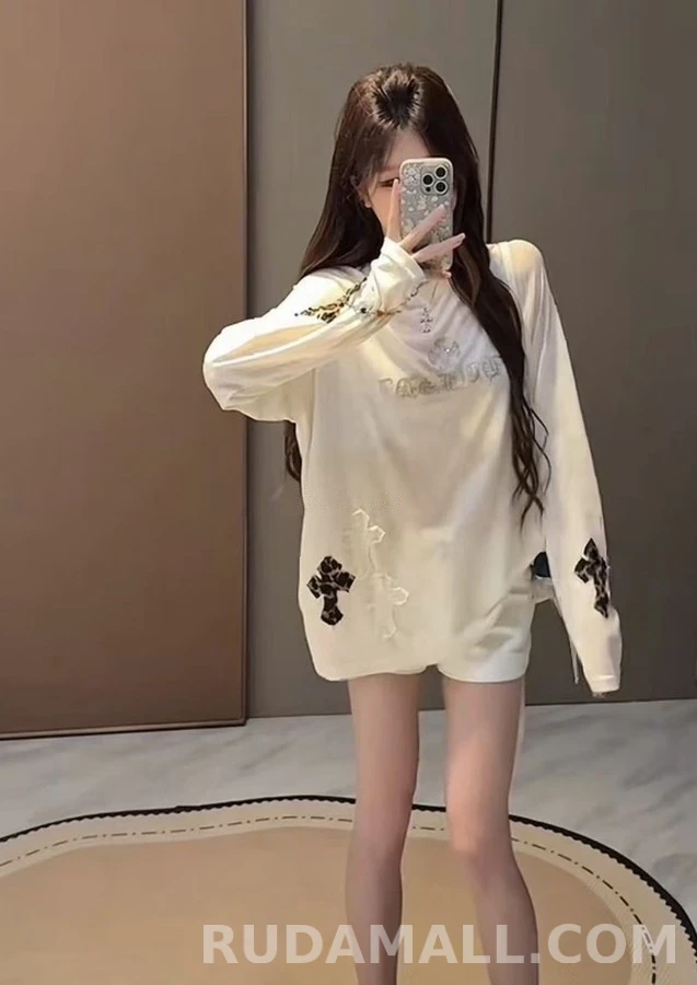 크롬하츠 크롬하츠 라인스톤 레터링 크로스 긴팔 티셔츠 상세 이미지