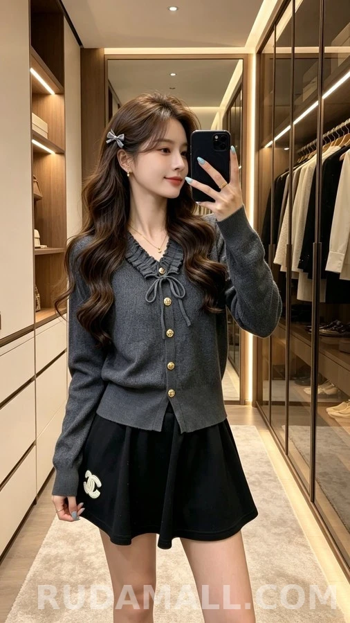 샤넬 샤넬 러플 V넥 타이 가디건 상세 이미지