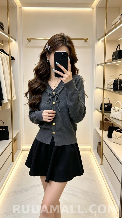 샤넬 샤넬 러플 V넥 타이 가디건 상세 이미지