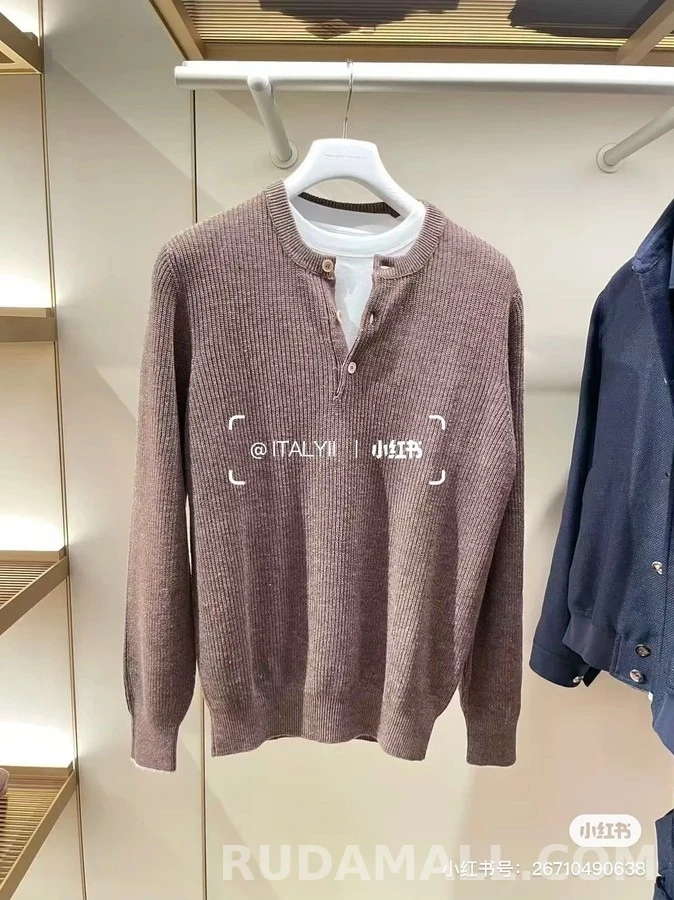 브루넬로 쿠치넬리 브루넬로 쿠치넬리 골지 헨리넥 긴팔 티셔츠 상세 이미지