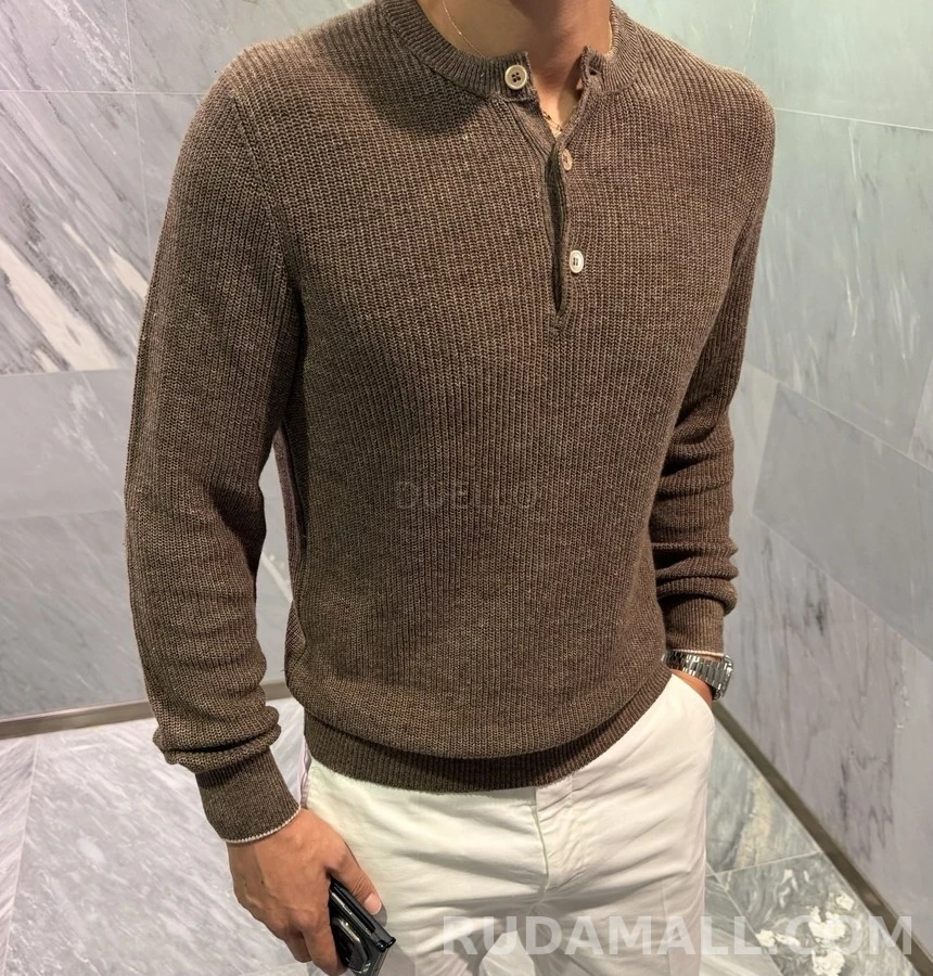 브루넬로 쿠치넬리 브루넬로 쿠치넬리 골지 헨리넥 긴팔 티셔츠 상세 이미지