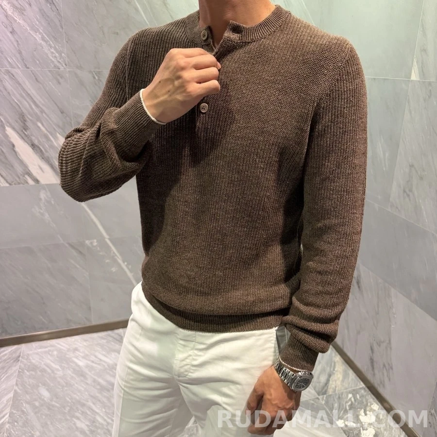 브루넬로 쿠치넬리 브루넬로 쿠치넬리 골지 헨리넥 긴팔 티셔츠 상세 이미지