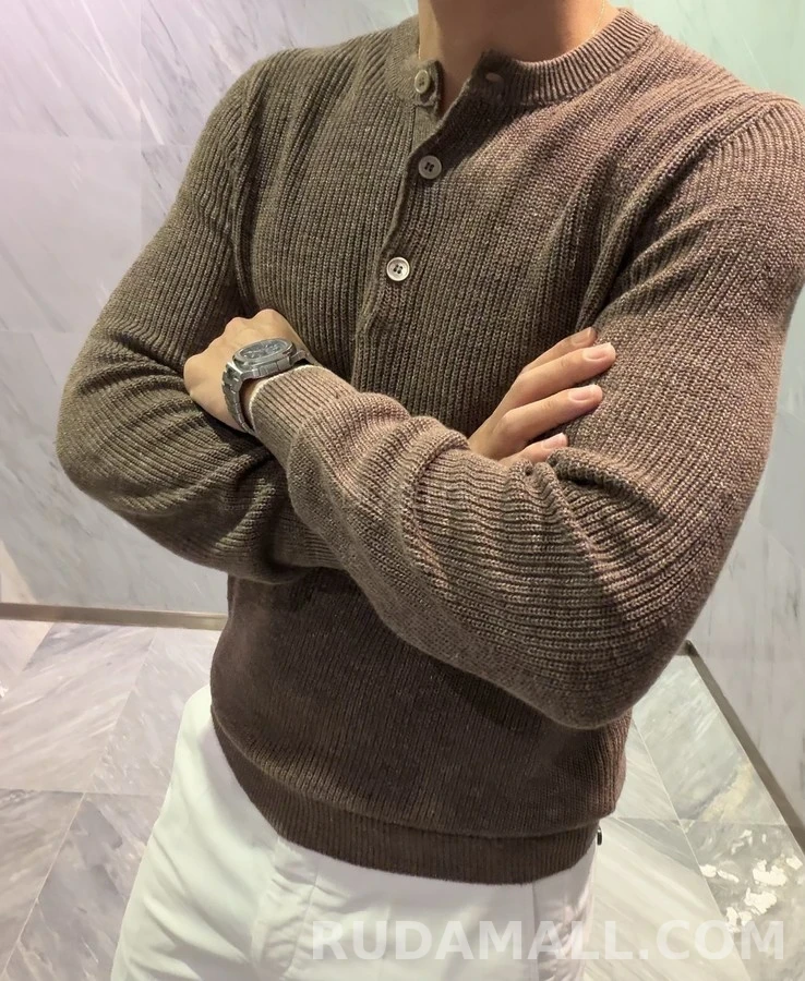 브루넬로 쿠치넬리 브루넬로 쿠치넬리 골지 헨리넥 긴팔 티셔츠 상세 이미지