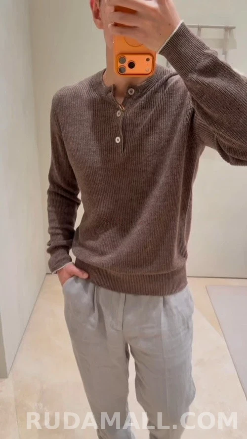 브루넬로 쿠치넬리 브루넬로 쿠치넬리 골지 헨리넥 긴팔 티셔츠 상세 이미지