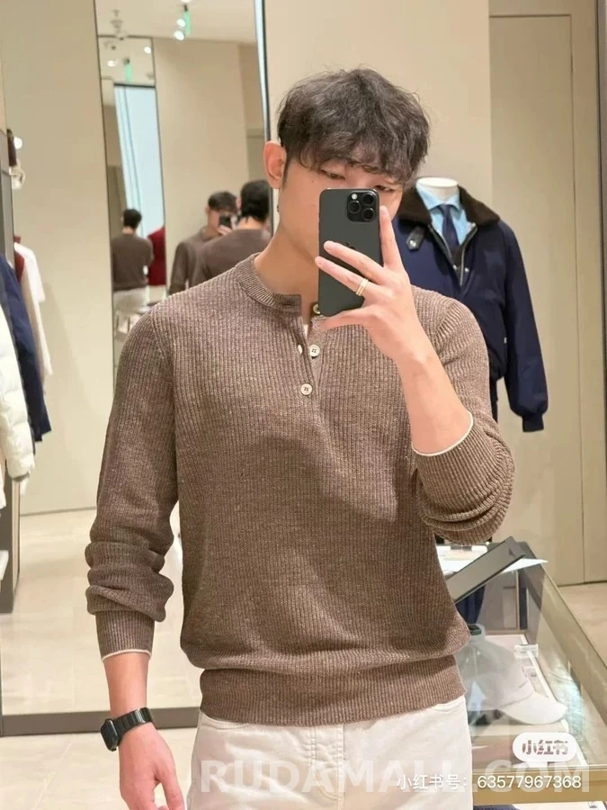 브루넬로 쿠치넬리 브루넬로 쿠치넬리 골지 헨리넥 긴팔 티셔츠 상세 이미지