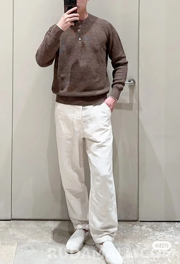 브루넬로 쿠치넬리 브루넬로 쿠치넬리 골지 헨리넥 긴팔 티셔츠 상세 이미지