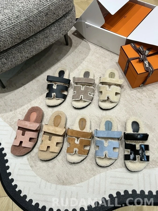 에르메스 에르메스 양모 이중 스트랩 슬리퍼 상세 이미지