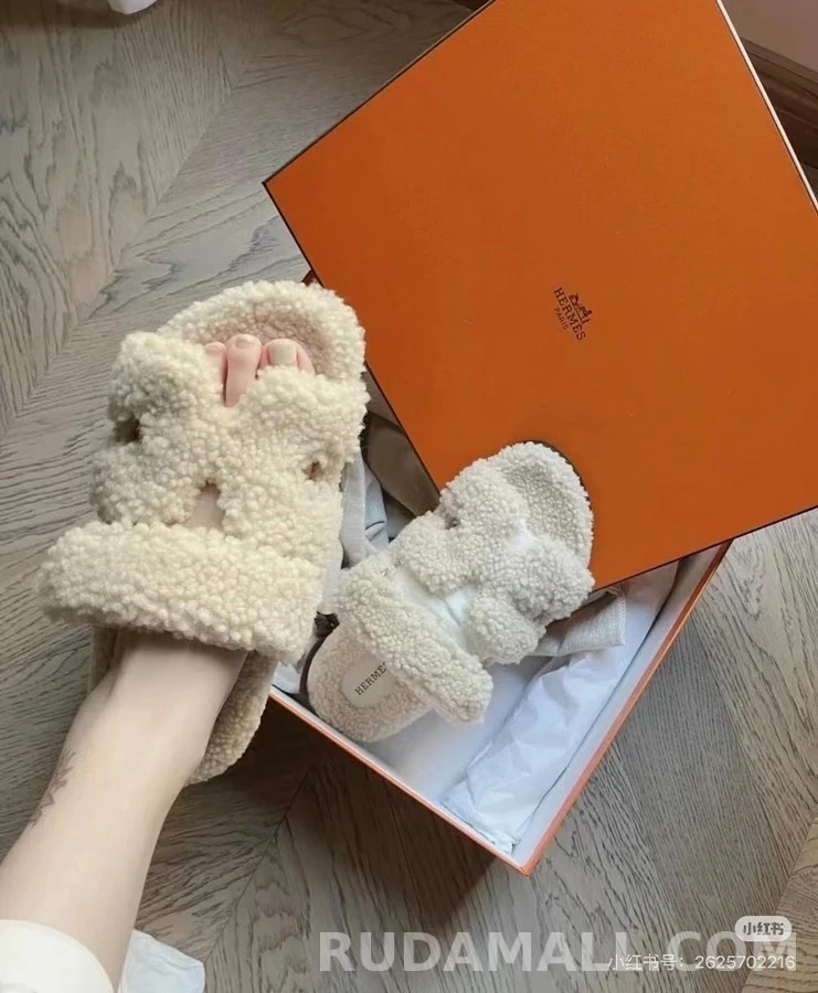 에르메스 에르메스 양모 이중 스트랩 슬리퍼 상세 이미지
