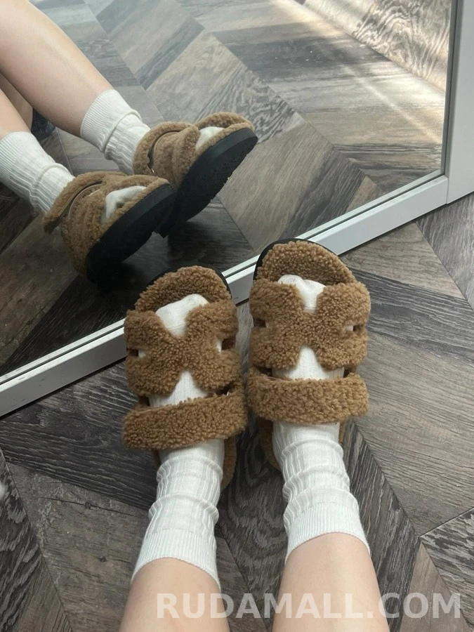 에르메스 에르메스 양모 이중 스트랩 슬리퍼 상세 이미지