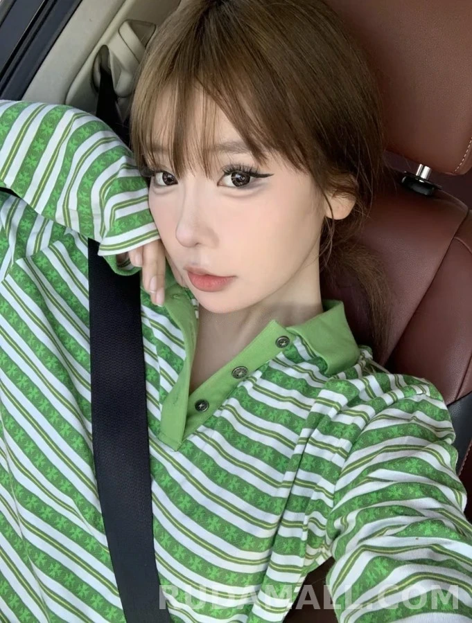 크롬하츠 크롬하츠 십자가 자카드 스트라이프 긴팔 폴로 티셔츠 상세 이미지