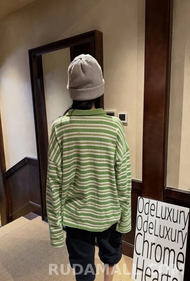 크롬하츠 크롬하츠 십자가 자카드 스트라이프 긴팔 폴로 티셔츠 상세 이미지