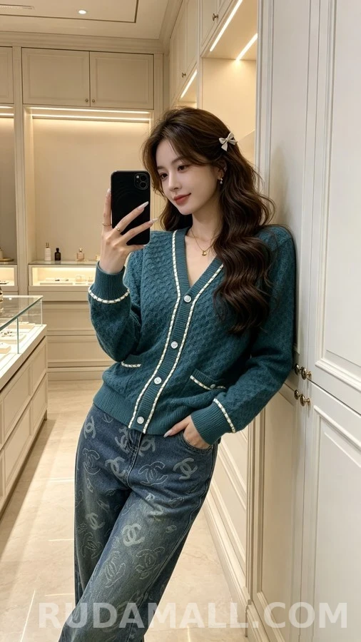 샤넬 샤넬 체인 트림 V넥 가디건 상세 이미지