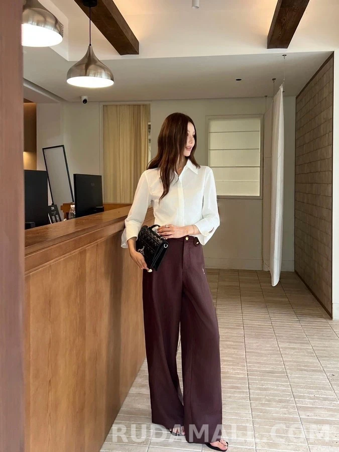 디올 디올 버튼 로고 와이드 팬츠 상세 이미지