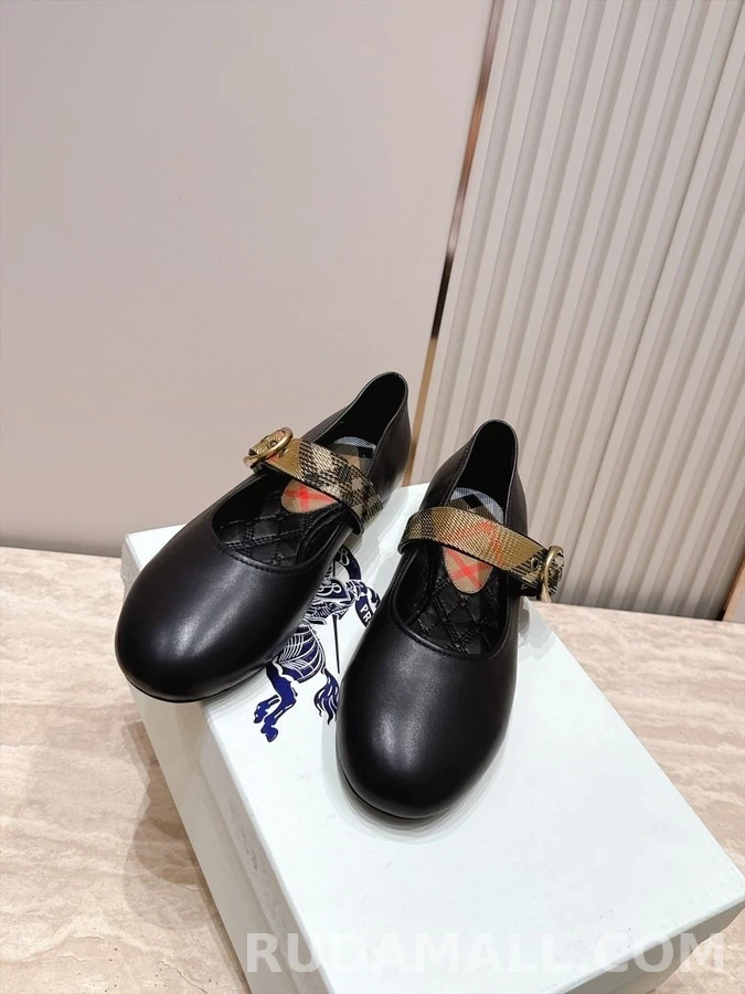 버버리 버버리 체크 스트랩 발레리나 플랫 상세 이미지