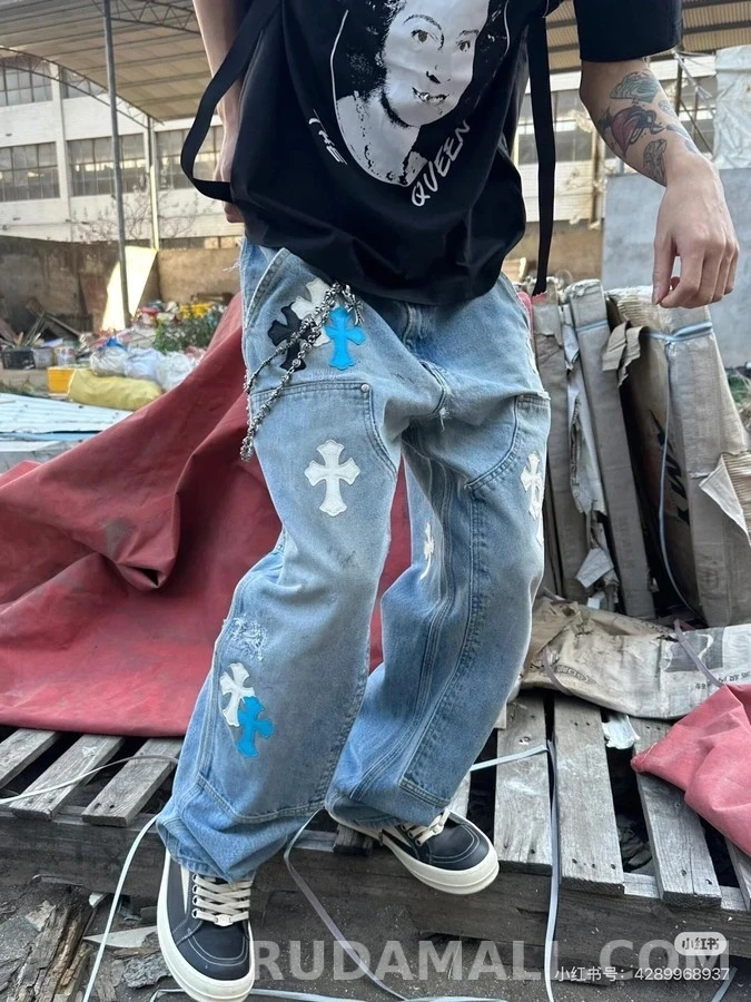 크롬하츠 크롬하츠 십자가 패치 워크웨어 데님 팬츠 상세 이미지