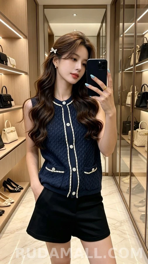 샤넬 샤넬 V넥 체인 트림 니트 베스트 상세 이미지