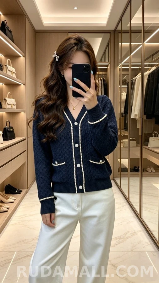 샤넬 샤넬 체인 트리밍 V넥 가디건 상세 이미지