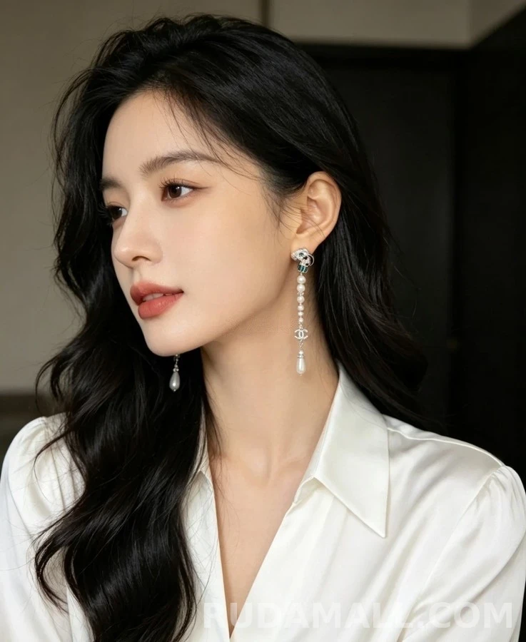샤넬 샤넬 크리스탈 도그 진주 드롭 귀걸이 상세 이미지