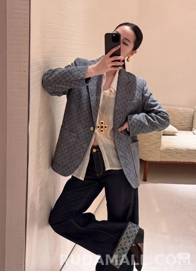 루이비통 루이비통 체크 패턴 싱글 블레이저 상세 이미지