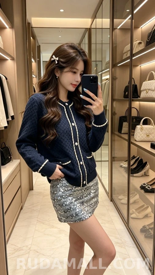 샤넬 샤넬 체인 트림 텍스처 가디건 상세 이미지