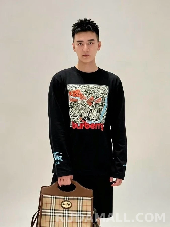 버버리 버버리 런던 지도 그래픽 긴팔 티셔츠 상세 이미지