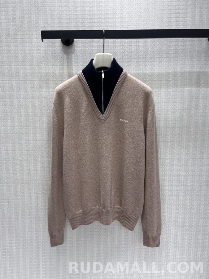 미우미우 미우미우 페이크 레이어드 반집업 니트 상세 이미지