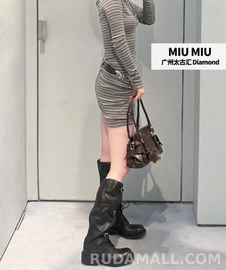 미우미우 미우미우 버클 레이스업 롱부츠 상세 이미지