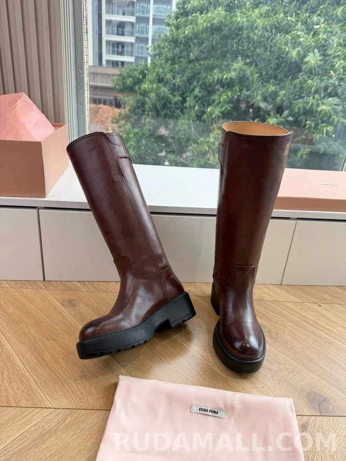 미우미우 미우미우 로고 버클 청키솔 롱부츠 상세 이미지