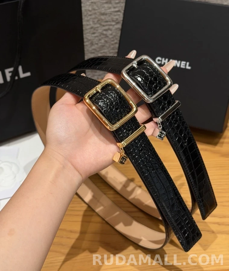 샤넬 샤넬 더블C 참 악어 엠보싱 벨트 상세 이미지
