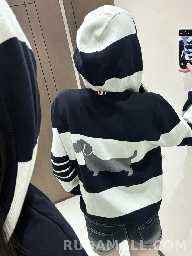 톰브라운 톰브라운 강아지 자수 스트라이프 후드집업 상세 이미지