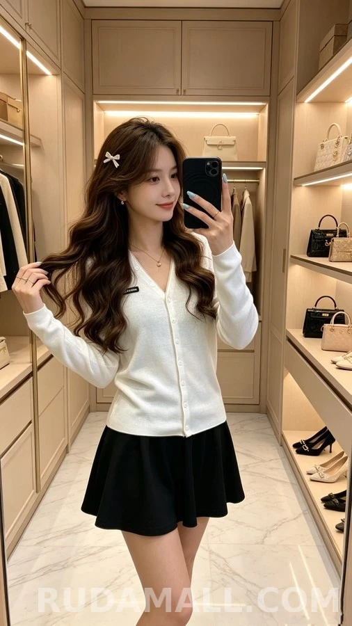 미우미우 미우미우 배색 로고 V넥 가디건 상세 이미지