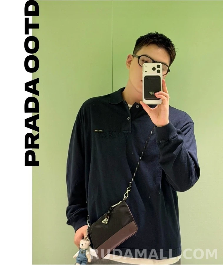 프라다 프라다 로고 코튼 긴팔 폴로 상세 이미지