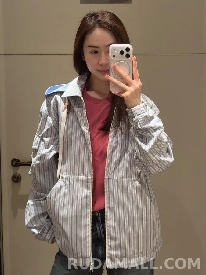 몽클레어 몽클레어 스트라이프 디태처블 후드 셔츠 상세 이미지