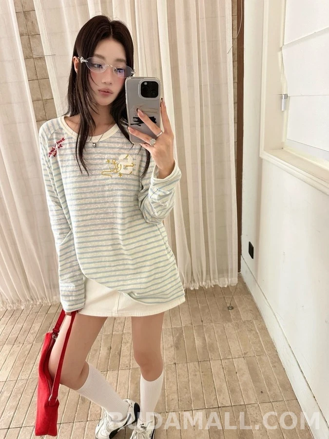셀린느 셀린느 스트라이프 앵커 자수 긴팔 티셔츠 상세 이미지