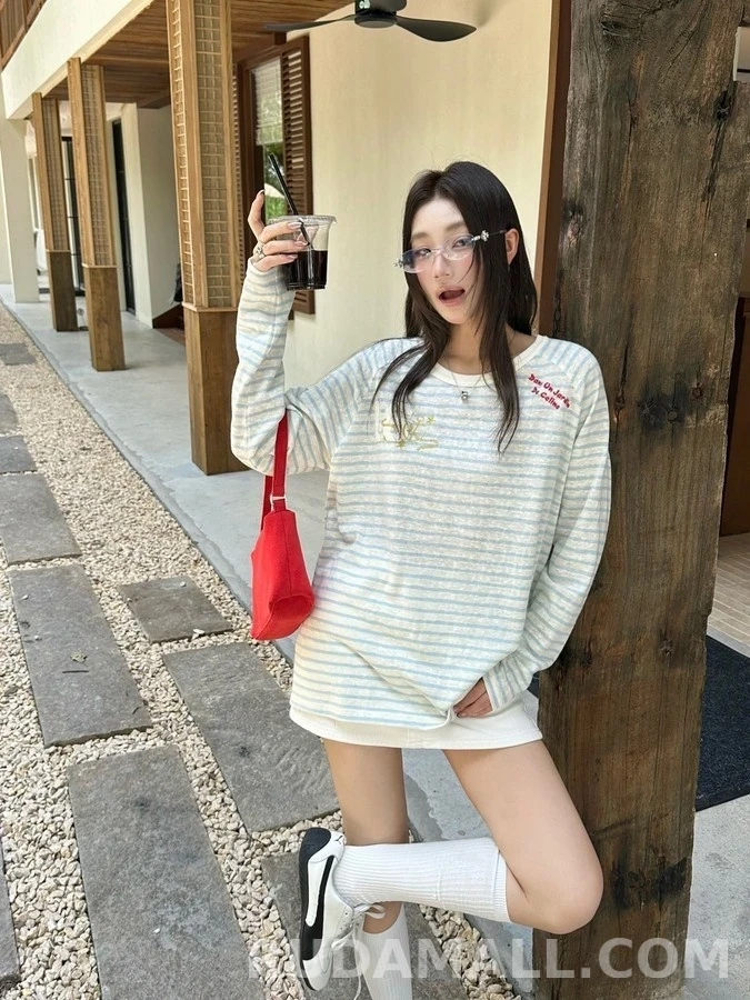 셀린느 셀린느 스트라이프 앵커 자수 긴팔 티셔츠 상세 이미지