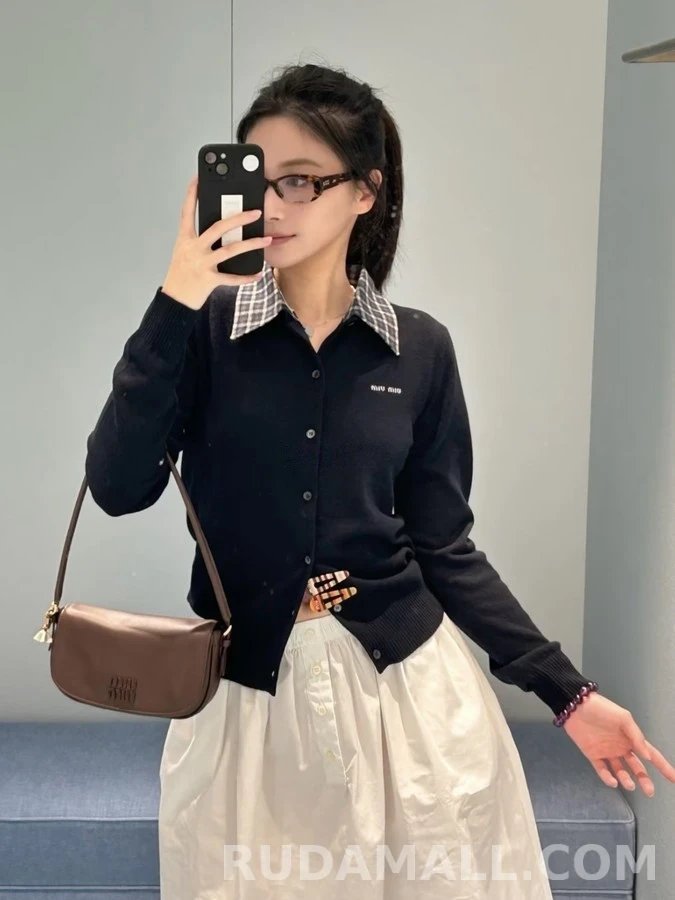 미우미우 미우미우 체크 카라 디테처블 가디건 상세 이미지