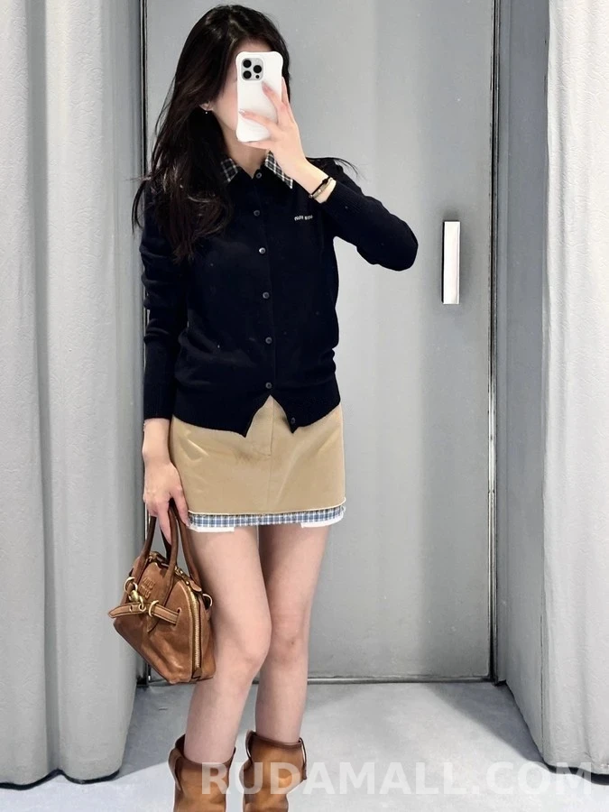 미우미우 미우미우 체크 카라 디테처블 가디건 상세 이미지