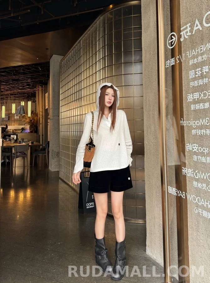 샤넬 샤넬 레이스 배색 후드 티셔츠 상세 이미지