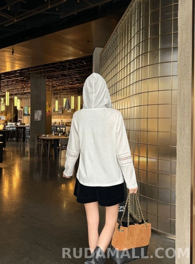 샤넬 샤넬 레이스 배색 후드 티셔츠 상세 이미지