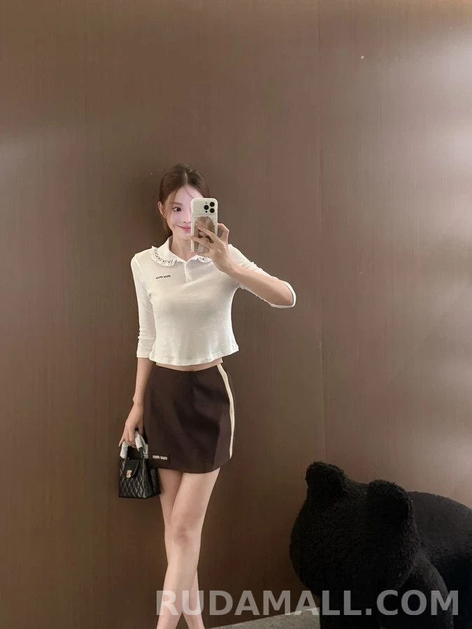 미우미우 미우미우 꽃자수 피터팬카라 폴로 긴팔 티셔츠 상세 이미지