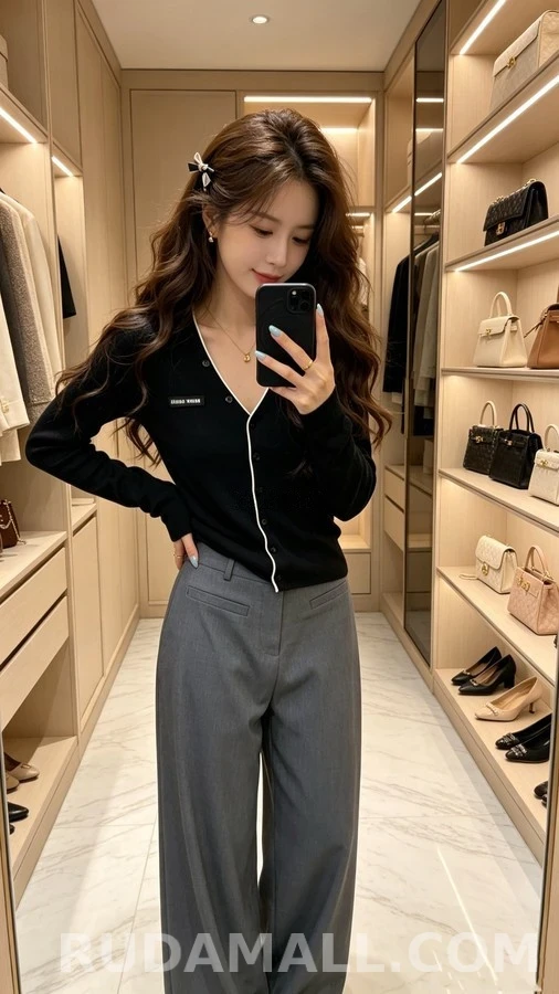 미우미우 미우미우 V넥 배색 니트 가디건 상세 이미지