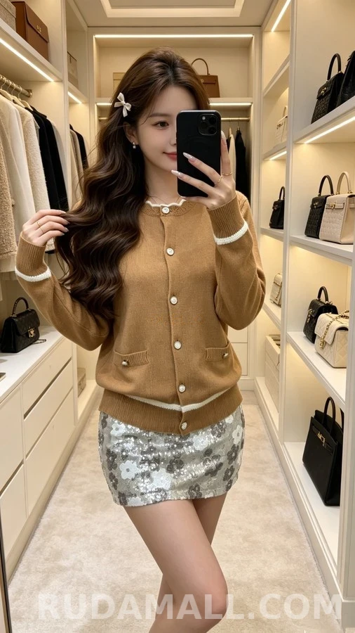 샤넬 샤넬 스캘럽넥 배색 니트 가디건 상세 이미지